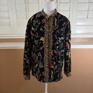Vintage Leopard Print Jacket Floral Print Coat Sz M 90s Whimsigoth Grandmacore